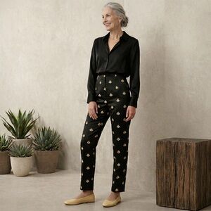 RARE Steven Stolman Designer 100% Silk Jacquard Bee Print Trousers High Rise 4